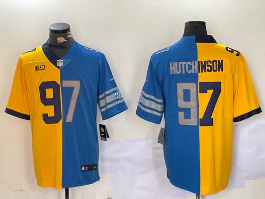 Men's Detroit Lions Aidan Hutchinson #97 Yellow/Blue Game Jersey1