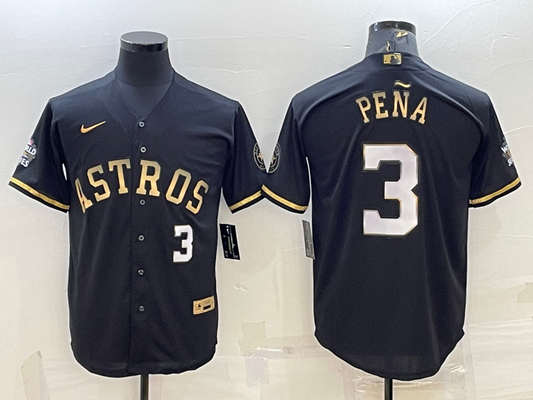 Men's Houston Astros Jeremy Pena #3 Black Replica Authentic Jersey1