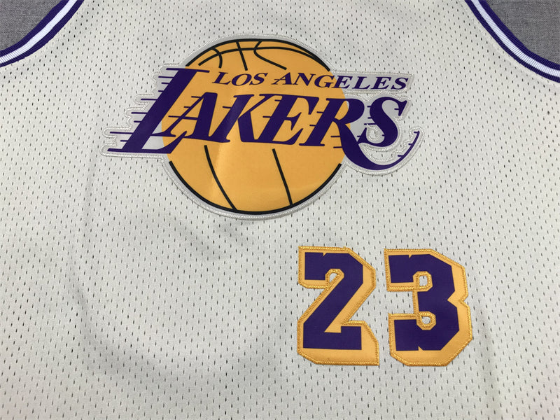 Men's Los Angeles Lakers LeBron James #23 Cream Hardwood Classics Swingman Jersey1