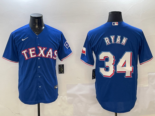 Men's Texas Rangers Nolan Ryan #34 Royal Replica Player Jersey1
