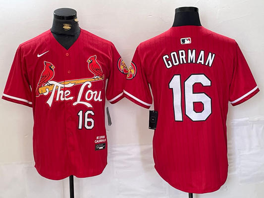 Men's St. Louis Cardinals Nolan Gorman #16 Red 2024 City Connect Limited Player Jersey1