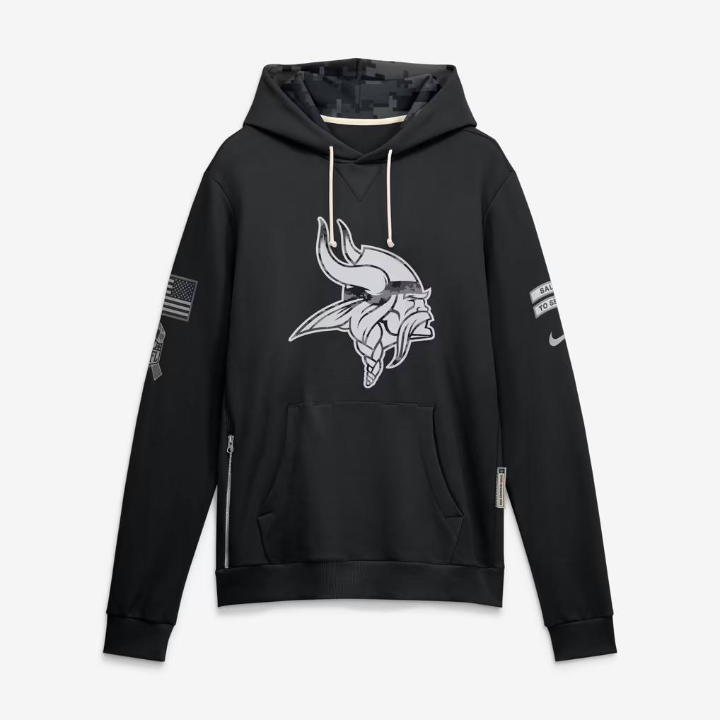 Men's Minnesota Vikings Black 2026 Salute to Service Sideline Dri-FIT Pullover Hoodie