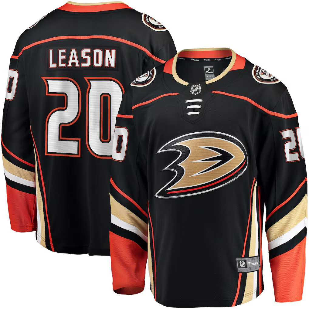 Men's Anaheim Ducks Brett Leason #20 Fanatics Black Home Breakaway Player Jersey