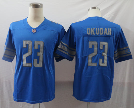 Men's Detroit Lions Jeff Okudah #23 Blue Player Game Jersey1