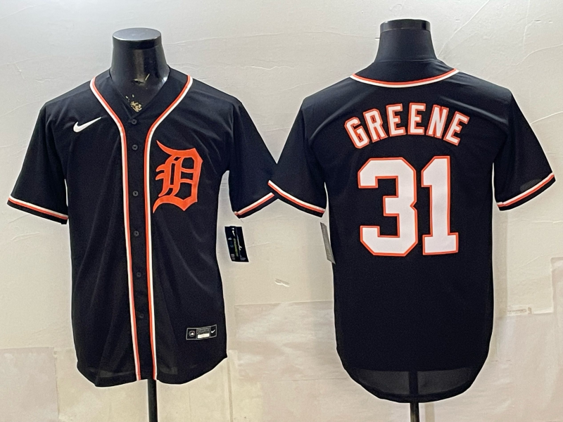 Men's Detroit Tigers Riley Greene #31 Fashion Replica Black Out Jersey
