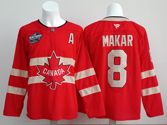 Men's Canada 2025 4 Nations Face-Off Cale Makar #8 Red Player Jersey