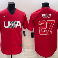 Men's 2023 World Baseball Classic #27 Mike Trout USA Red Jersey1