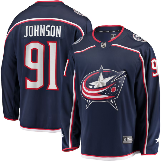 Men's Columbus Blue Jackets Kent Johnson #91 Navy Home Breakaway Jersey1