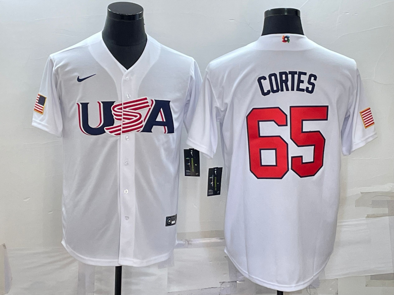 Men's 2023 World Baseball Classic #65 Nestor Cortes Jr. USA White Jersey1