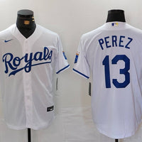 Men's Kansas City Royals Salvador Perez #13 White Home Limited Player Jersey1
