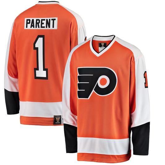 Men's Philadelphia Flyers Bernie Parent #1 Orange Player Game Jersey1
