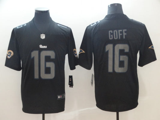 Men's Los Angeles Rams Jared Goff #16 Black Player Game Jersey1