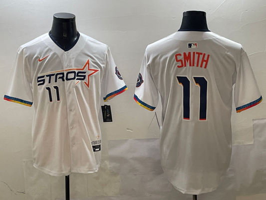 Men's Houston Astros Cam Smith #11 White 2025 City Connect Limited Player Jersey1