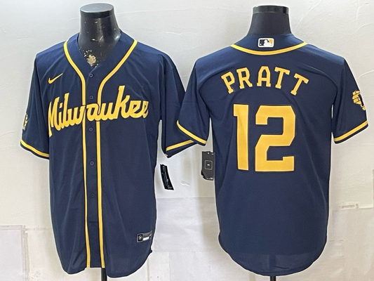 Men's Milwaukee Brewers Cooper Pratt #12 Navy Limited Player Jersey