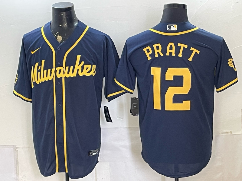 Men's Milwaukee Brewers Cooper Pratt #12 Navy Limited Player Jersey