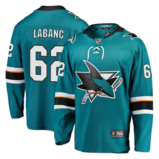 Men's San Jose Sharks Kevin Labanc #62 Teal Home Breakaway Player Jersey1