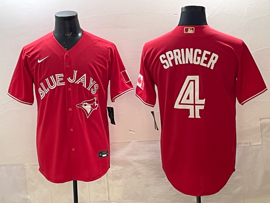 Men's Toronto Blue Jays George Springer #4 Red Replica Player Jersey