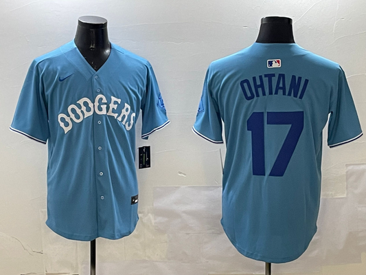 Men's Los Angeles Dodgers Shohei Ohtani #17 Light Blue Replica Player Jersey1