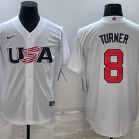 Men's 2023 World Baseball Classic #8 Trea Turner USA White Jersey1