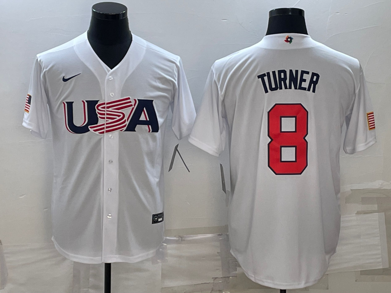 Men's 2023 World Baseball Classic #8 Trea Turner USA White Jersey1