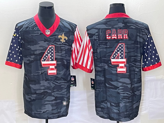 Men's New Orleans Saints Derek Carr #4 Grey Camouflage Game Jersey1
