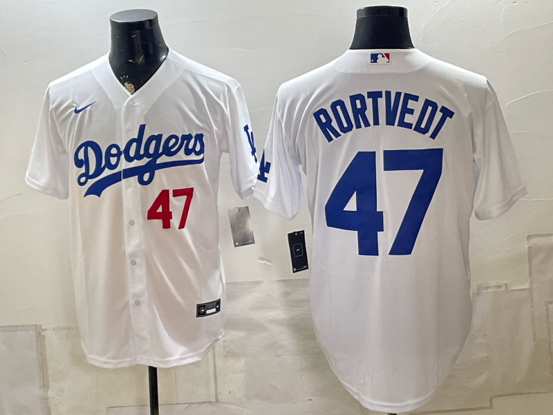 Men's Los Angeles Dodgers Ben Rortvedt #47 White Home Replica Jersey