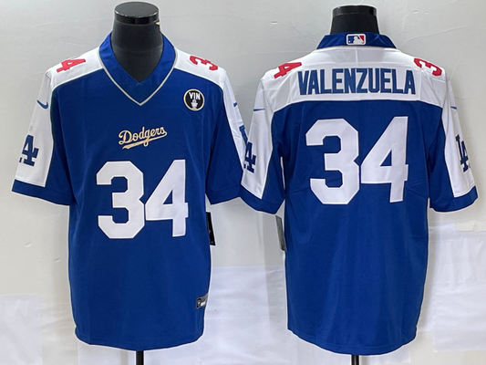 Men's Los Angeles Dodgers Fernando Valenzuela #34 Blue Alternate Player Jersey1