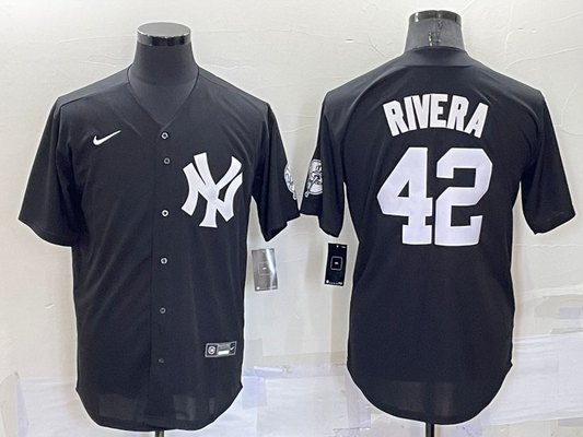 Men's New York Yankees Mariano Rivera #42 Black Replica Baseball Jersey1