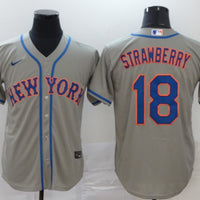 Men's New York Mets Darryl Strawberry #18 Gray Replica Baseball Jersey1