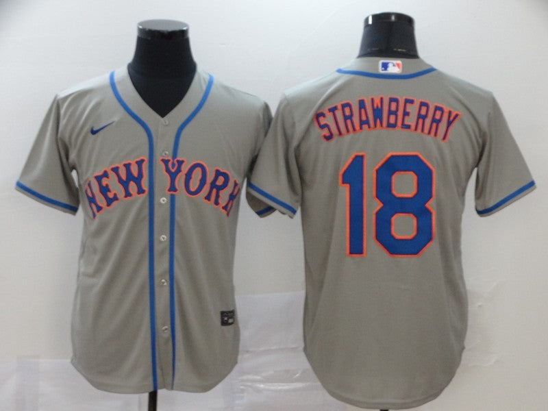 Men's New York Mets Darryl Strawberry #18 Gray Replica Baseball Jersey1