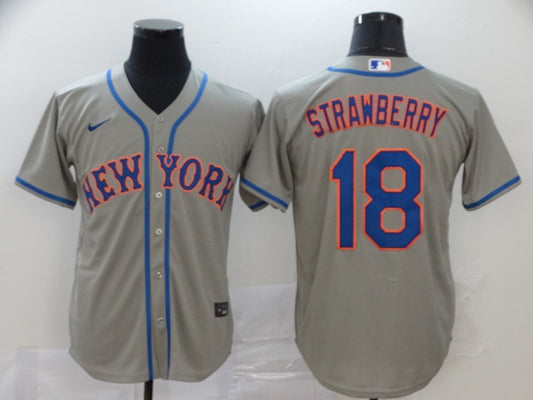 Men's New York Mets Darryl Strawberry #18 Gray Replica Baseball Jersey1