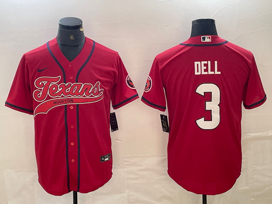 Men's Houston Texans Tank Dell #3 Red Player Jersey1 Joint Edition