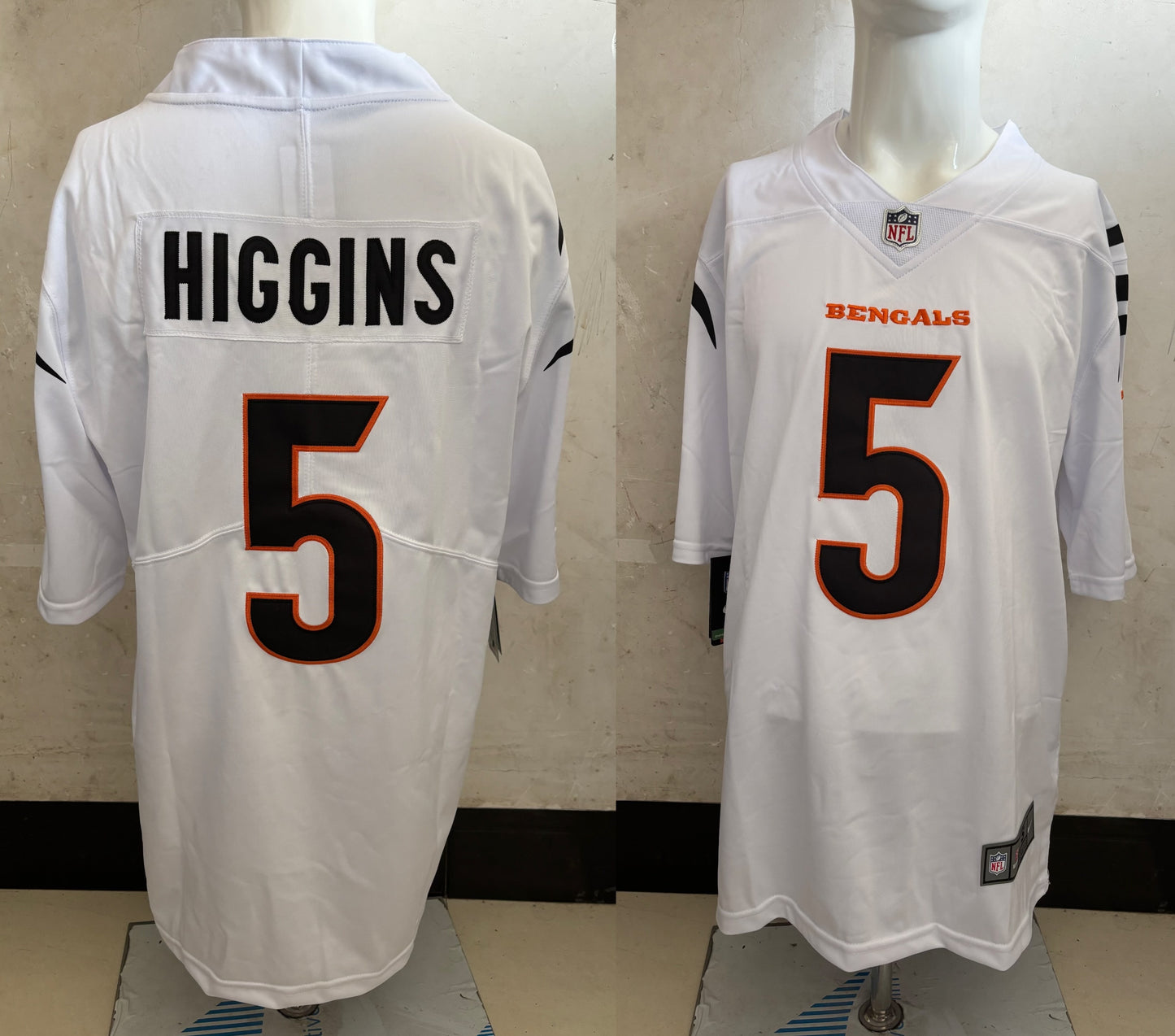 Men's Cincinnati Bengals Tee Higgins #5 White Game Jersey