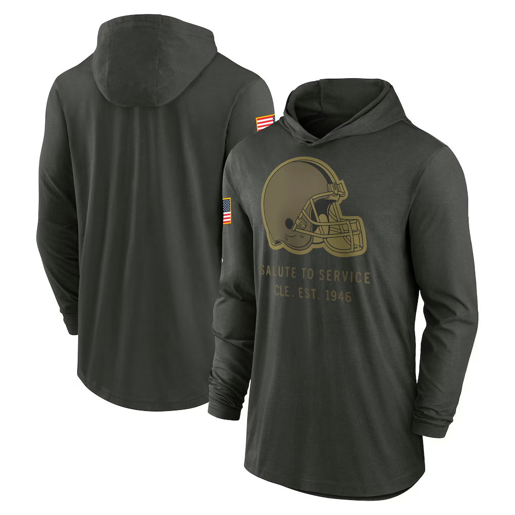 Men's Cleveland Browns Forest Green 2025 Salute to Service Sideline Dri-FIT Lightweight Hooded Pullover