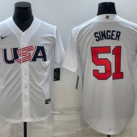 Men's 2023 World Baseball Classic #51 Brady Singer USA White Jersey1