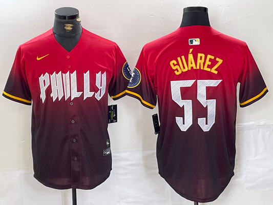 Men's Philadelphia Phillies Ranger Suarez #55 Red 2024 City Connect Limited Player Jersey1