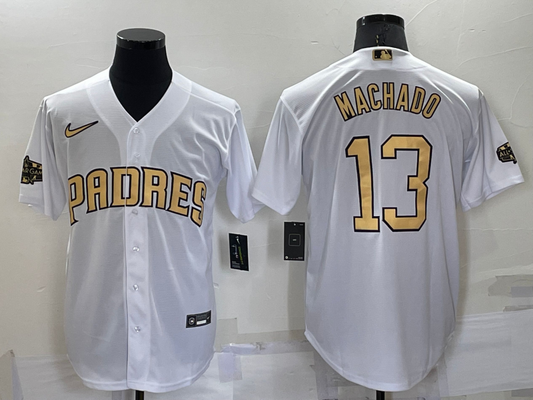 Men's San Diego Padres Manny Machado #13 White Replica Baseball Jersey1