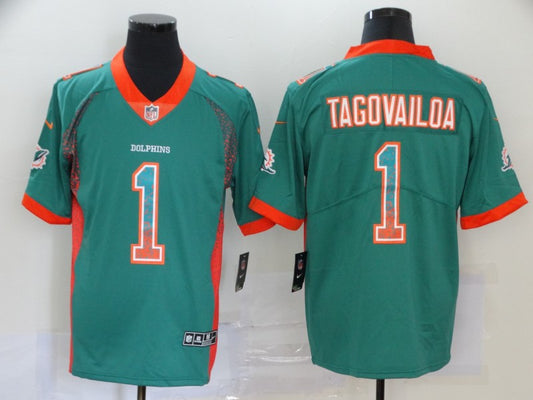 Men's Miami Dolphins Tua Tagovailoa #1 Green Game Jersey1