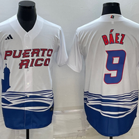 Men's 2023 World Baseball Classic #9 Javier Baez Puerto Rico White Jersey1