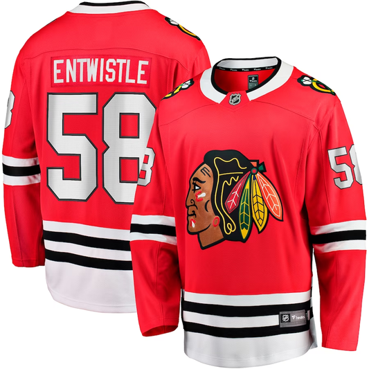 Men's Chicago Blackhawks MacKenzie Entwistle #58 Red Home Breakaway Player Jersey1