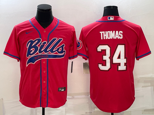 Men's Buffalo Bills Thurman Thomas #34 Red Game Jersey1 Joint Edition
