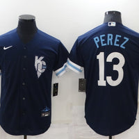 Men's Kansas City Royals Salvador Perez #13 Navy Replica Baseball Jersey1