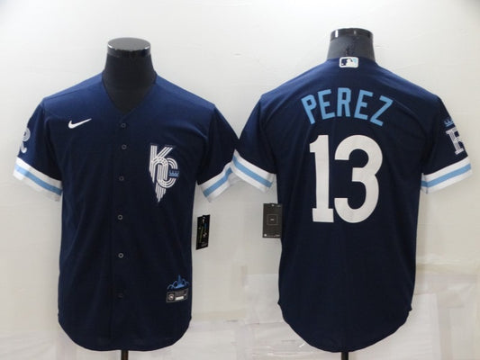 Men's Kansas City Royals Salvador Perez #13 Navy Replica Baseball Jersey1