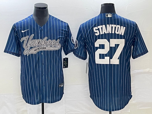 Men's New York Yankees Giancarlo Stanton #27 Blue Player Jersey1 Joint Edition