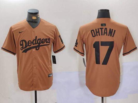 Men's Los Angeles Dodgers Shohei Ohtani #17 Brown Game Player Jersey1