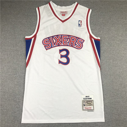 Men's Philadelphia 76ers Allen Iverson White Hardwood Classics Authentic Jersey1