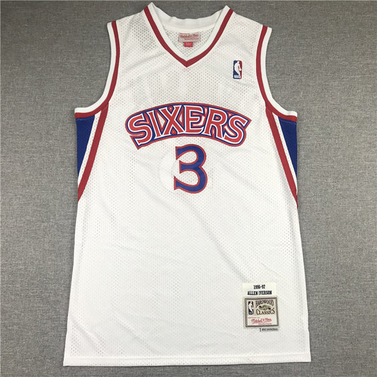 Men's Philadelphia 76ers Allen Iverson White Hardwood Classics Authentic Jersey1
