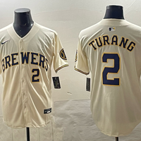 Men's Milwaukee Brewers Brice Turang #2 Cream Home Replica Player Jersey