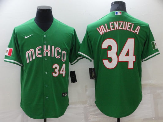 Men's 2023 World Baseball Classic #34 Fernando Valenzuela Mexico Green Jersey1
