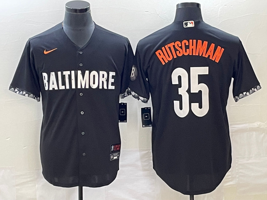 Men's Baltimore Orioles Adley Rutschman #35 Black 2023 City Connect Replica Jersey1